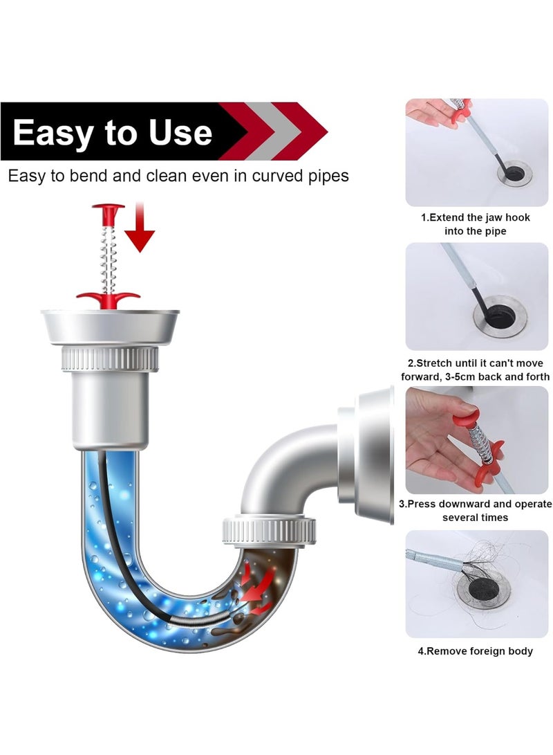 35.5inch Drain Clog Remover, 25inch Drain Snake Hair Remover, Hair Catcher Drain Auger Cleaner Tool Set for Toilet, Kitchen Sink, Bathroom Tub, Sewer, 7 Pack - Image 4